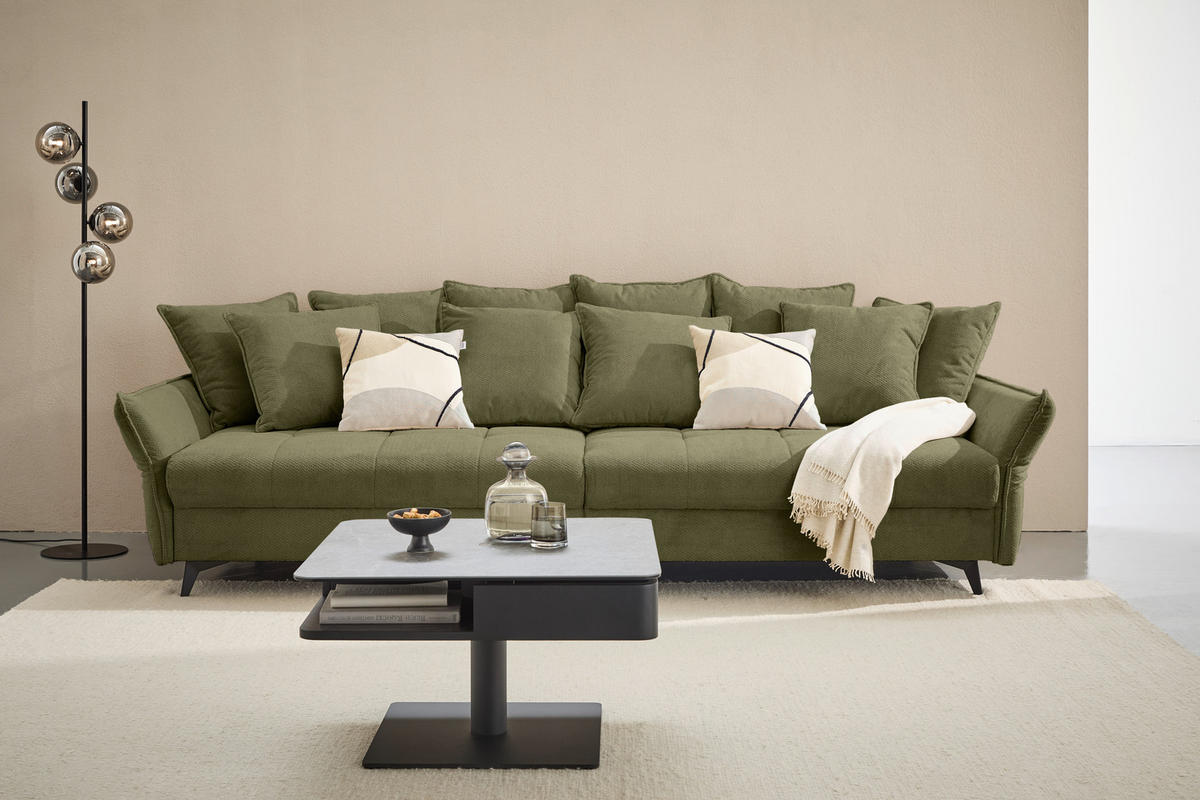 BIGSOFA  in Webstoff Olivgrün  - Schwarz/Olivgrün, KONVENTIONELL, Textil/Metall (282/94/127cm) - Ambia Home