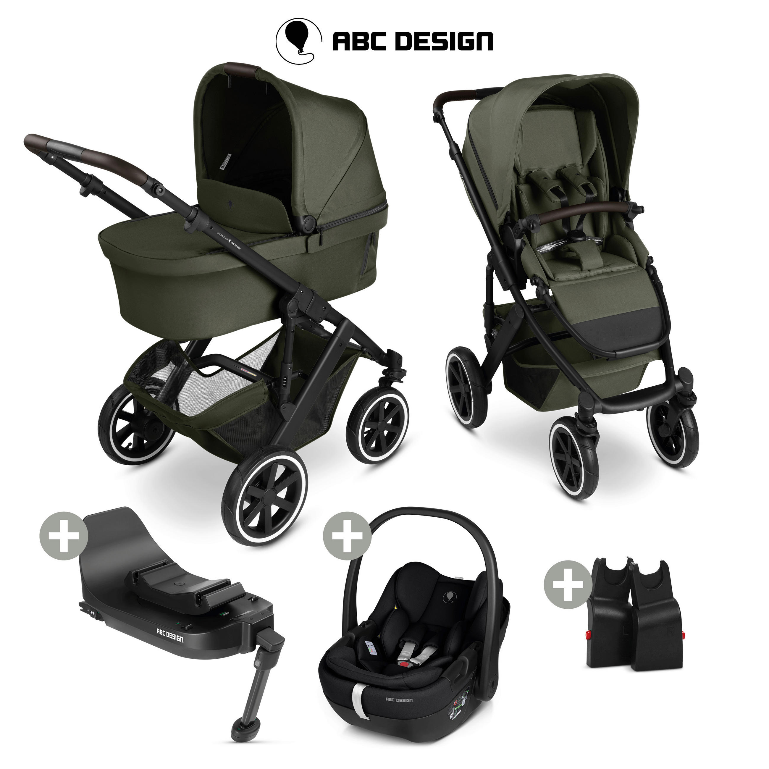 KINDERWAGENSET Salsa 5 Air 4in1 Set Calla  - Schwarz/Grün, Basics, Textil/Metall (63/118/95.5cm) - ABC Design