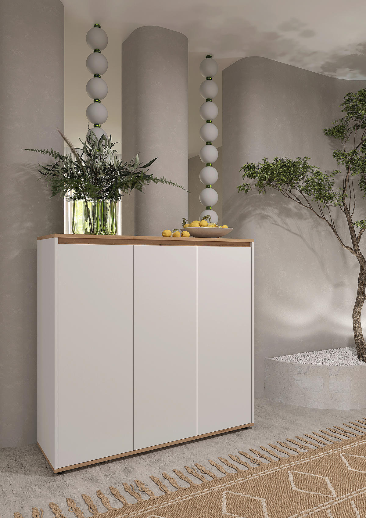 SCHUHSCHRANK Weiß, Eiche Artisan  - Schwarz/Weiß, MODERN, Holzwerkstoff/Kunststoff (120/115/38cm) - Carryhome