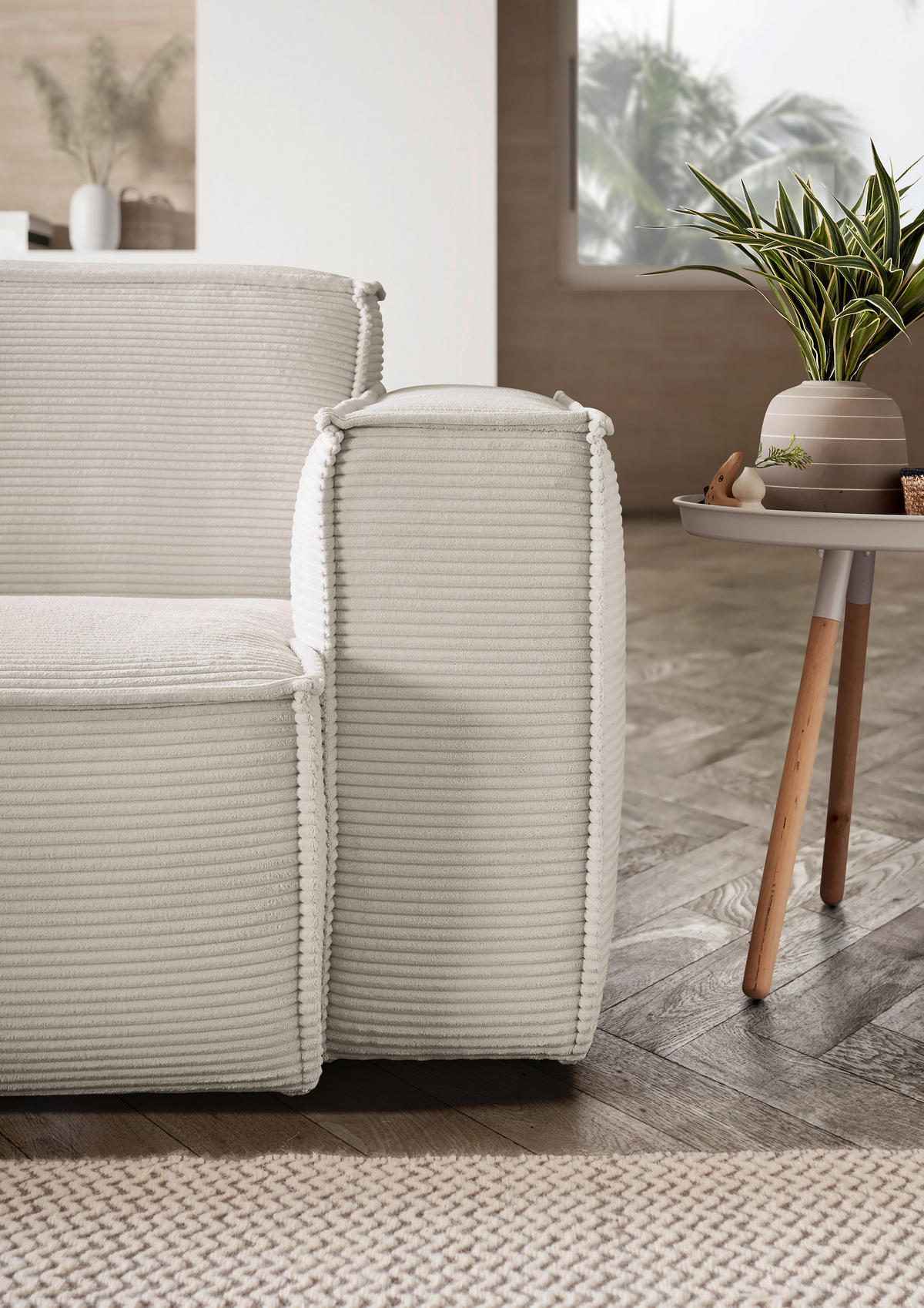 ECKSOFA in Cord Weiss  - Weiss/Schwarz, Konventionell, Kunststoff/Textil (224/254cm) - Hom`in
