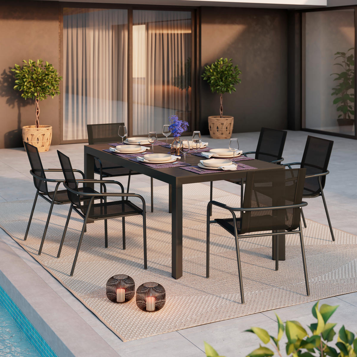 GARTENTISCH Metall rechteckig  - Anthrazit, MODERN, Metall (195/255/75/100cm) - Ambia Garden