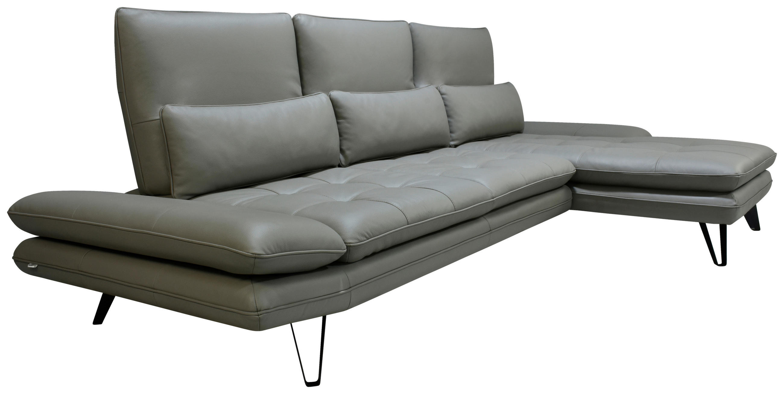 ECKSOFA Taupe, Grau Echtleder  - Taupe/Schwarz, Design, Leder/Kunststoff (312/104-128cm) - Celina Home