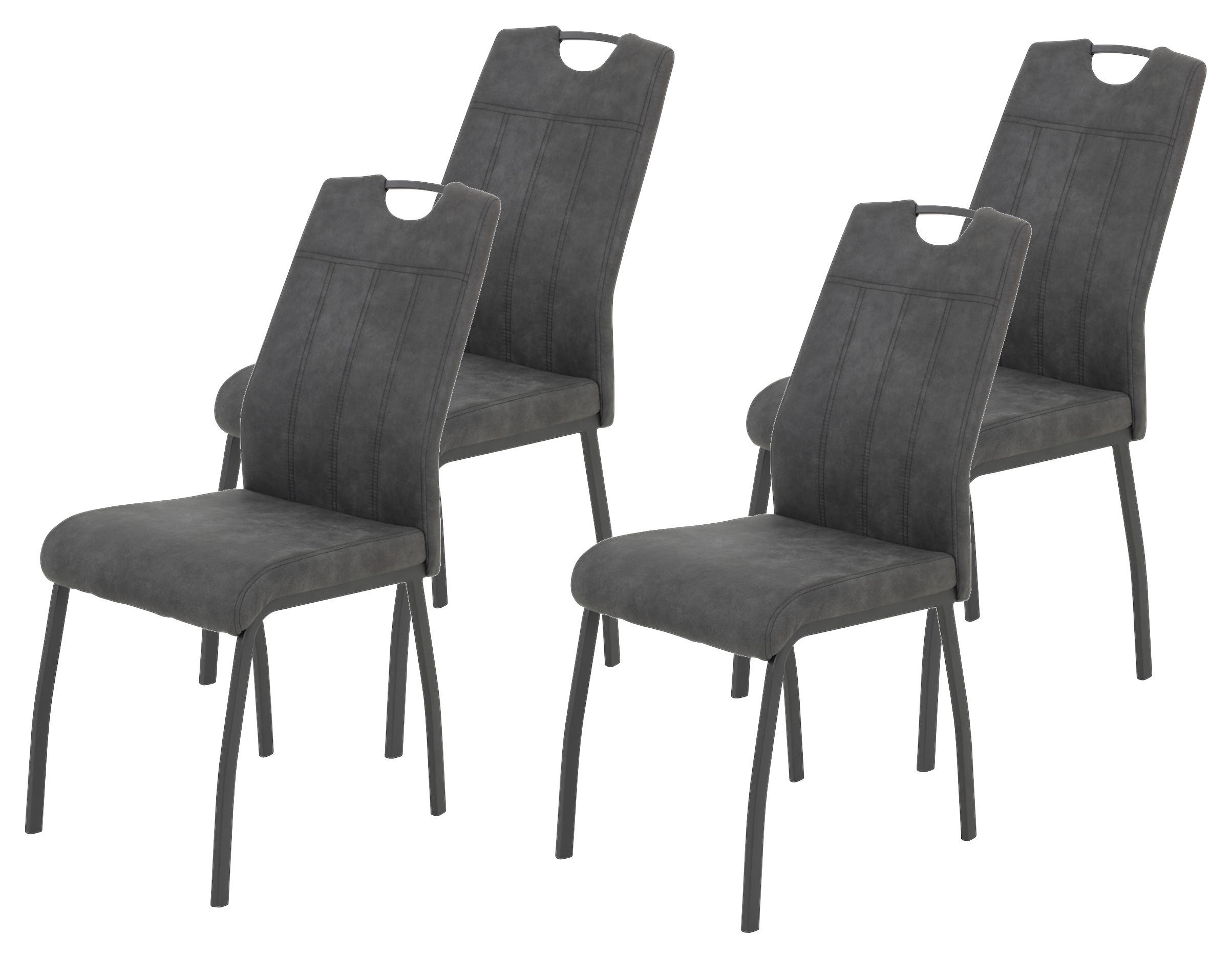 STUHL-SET 4 Stück in Stahl Mikrofaser Metall, Textil - Anthrazit/Grau, MODERN, Textil/Metall (44/96/64cm) - MID.YOU