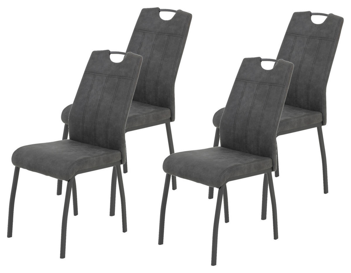 STUHL-SET 4 Stück  in Stahl Mikrofaser Metall, Textil  - Anthrazit/Grau, MODERN, Textil/Metall (44/96/64cm) - MID.YOU