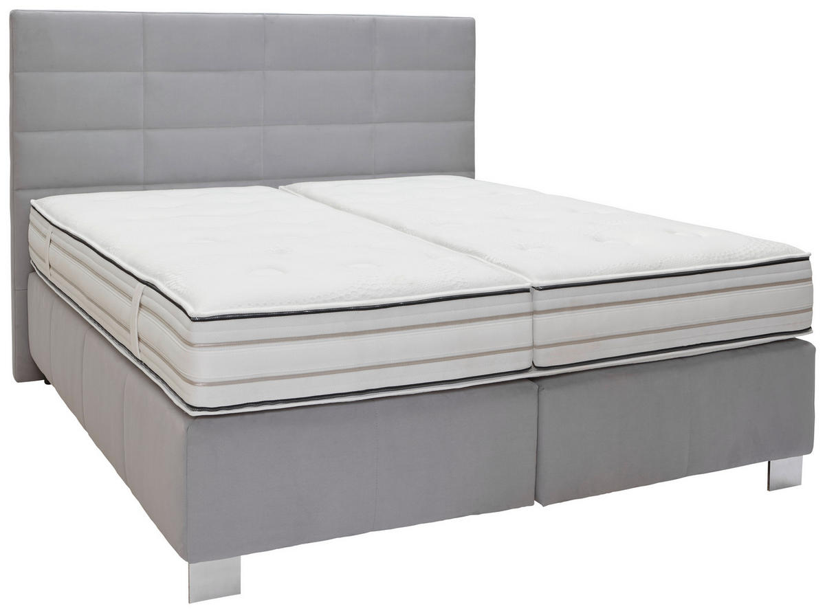 BOXSPRINGBETT 180/200 cm  in Hellgrau  - Hellgrau/Alufarben, Konventionell, Textil/Metall (180/200cm) - Dieter Knoll