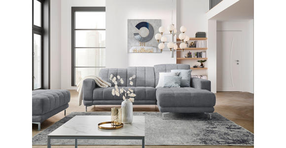 ECKSOFA in Webstoff Grau  260/187 cm  - Chromfarben/Grau, Design, Textil/Metall (260/187cm) - Xora