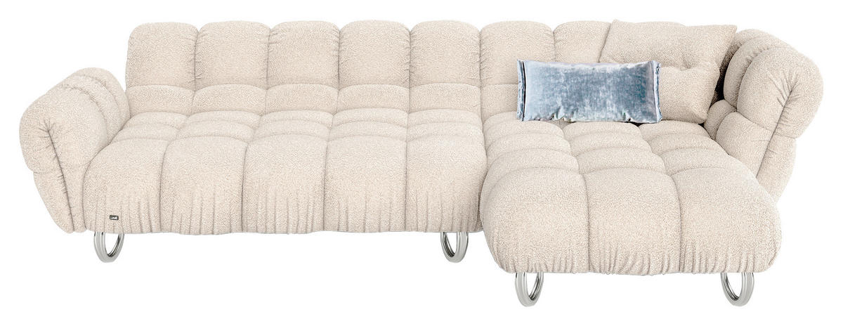 ECKSOFA in Jacquard, Bouclé Greige  303/188 cm  - Greige/Alufarben, Trend, Textil/Metall (303/188cm) - Bretz