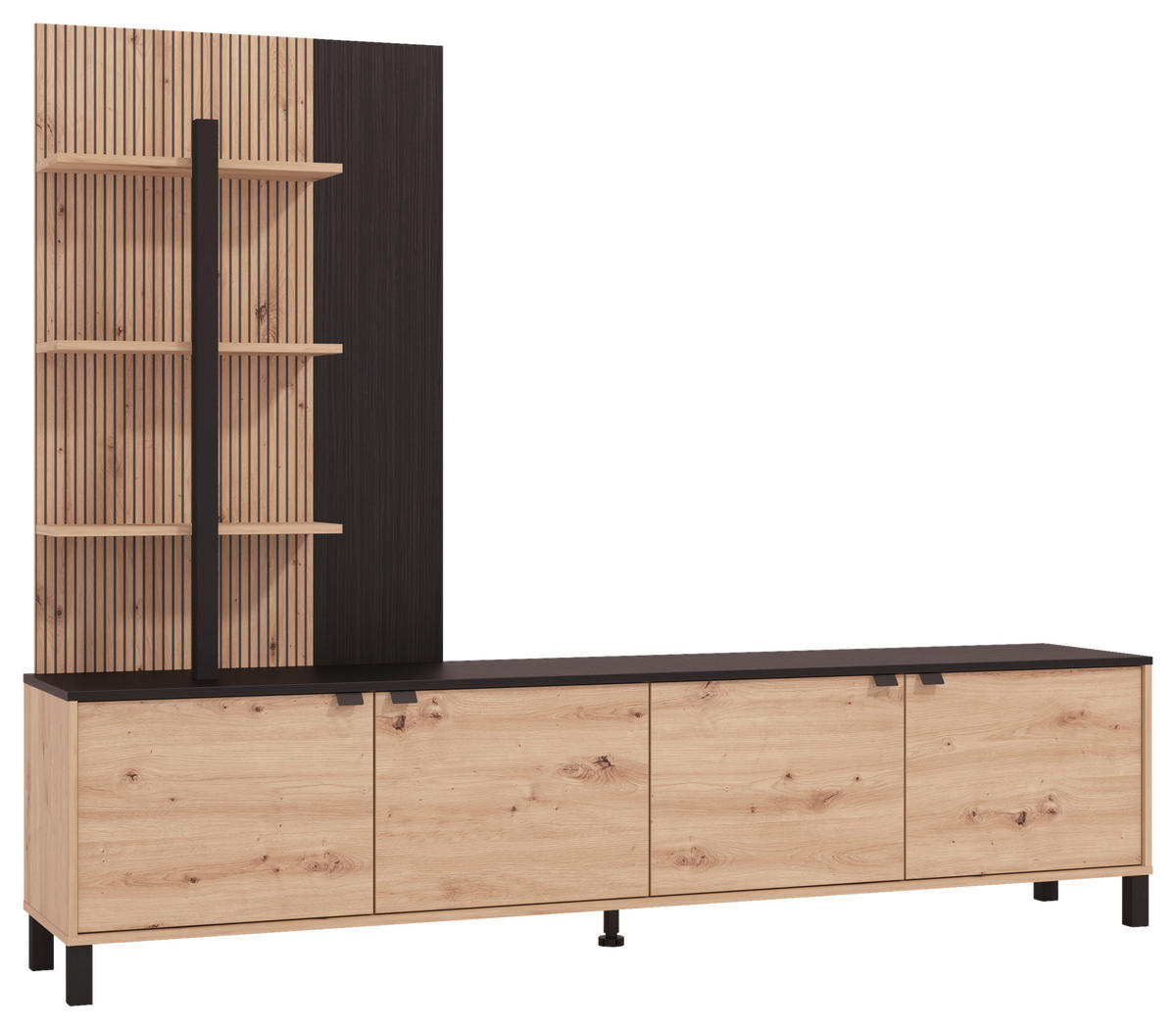 OBÝVACIA STENA, čierna, dub artisan - čierna/dub artisan, Basics, kov/kompozitné drevo (208/167/40cm) - Hom`in