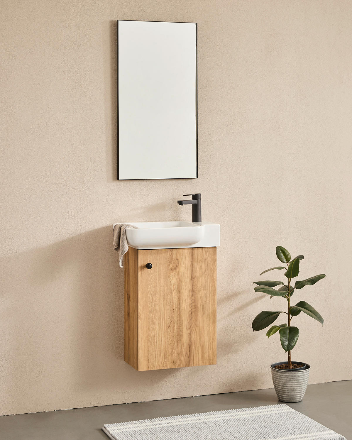 GÄSTEBAD 55 cm  - Eichefarben/Weiß Hochglanz, MODERN, Keramik/Holzwerkstoff (55cm) - MID.YOU