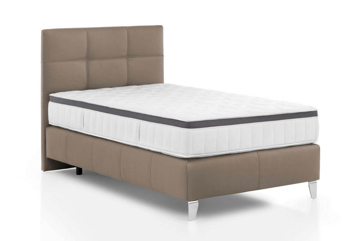 BOXSPRINGBETT 120/200 cm,  in Beige, Matratze, gepolstertes Kopfteil, Topper, H3 = fest  - Chromfarben/Beige, KONVENTIONELL, Leder/Textil (120/200cm) - Novel