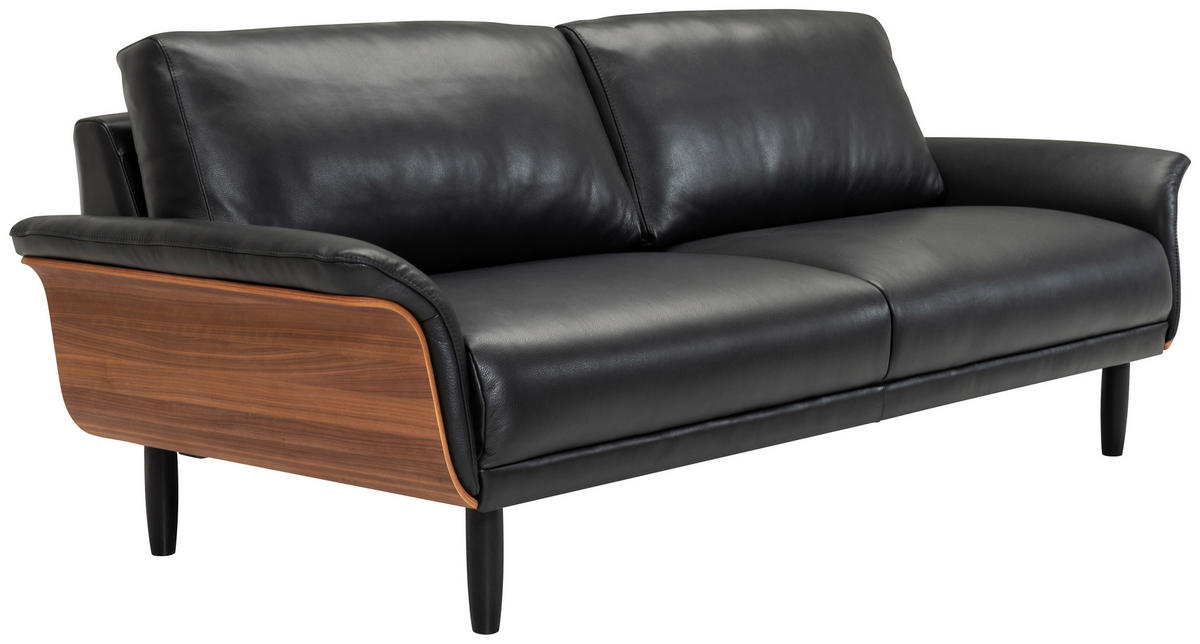 3-SITS SOFFA i äkta läder svart, nötfärg  - nötfärg/svart, Klassisk, metall/läder (214/81/94cm) - Welnova