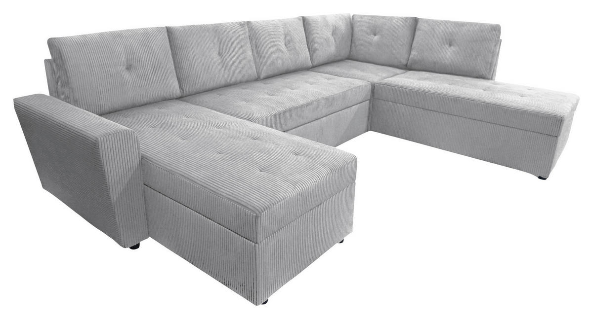 WOHNLANDSCHAFT in Cord Hellgrau  - Hellgrau/Schwarz, Design, Kunststoff/Textil (155/297/212cm) - MID.YOU