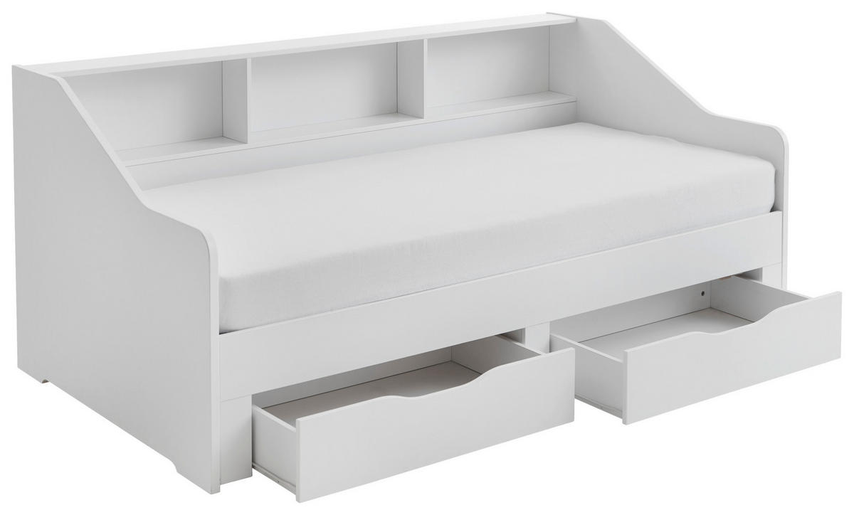 AUSZIEHBETT 90-180/200 cm Weiss  - Weiss/Buchefarben, Konventionell, Holzwerkstoff (90-180/200cm) - Carryhome