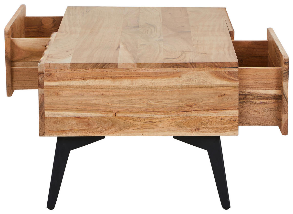 COUCHTISCH Akazie vollmassiv rechteckig Schwarz, Akaziefarben  - Schwarz/Akaziefarben, MODERN, Holz/Metall (115/40/55cm) - Livetastic