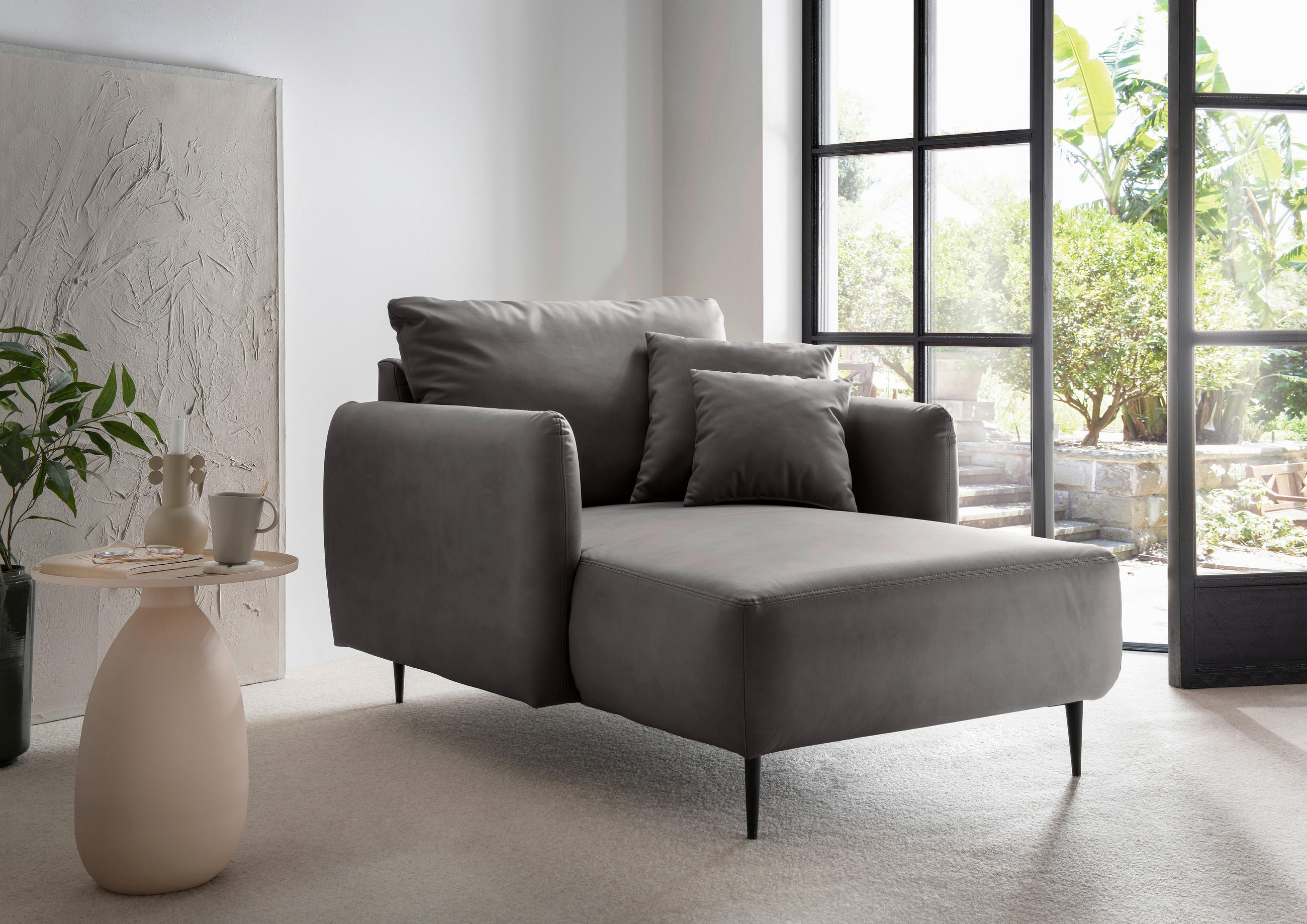 XXL-SESSEL Lederlook Anthrazit    - Anthrazit/Schwarz, Design, Textil/Metall (112/95/158cm) - Livetastic