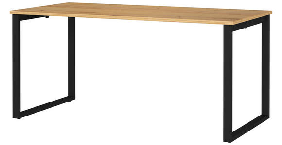 SCHREIBTISCH 160/80/75 cm, Schwarz, Eichefarben, Hellbraun, in verschiedenen Holz-Dekoren erhältlich, justierbare Füße  - Hellbraun/Eichefarben, MODERN, Holzwerkstoff/Metall (160/80/75cm) - Novel