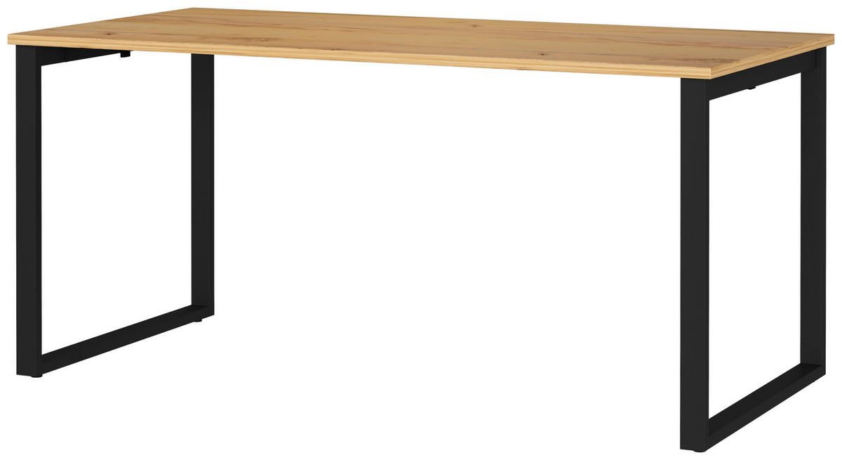 SCHREIBTISCH 160/80/75 cm, Schwarz, Eichefarben, Hellbraun, in verschiedenen Holz-Dekoren erhältlich, justierbare Füße  - Hellbraun/Eichefarben, MODERN, Holzwerkstoff/Metall (160/80/75cm) - Novel