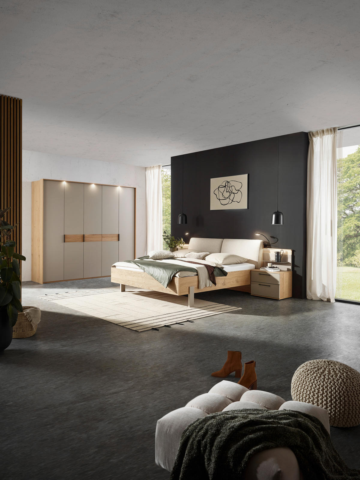 BETT 180/200 cm,  in Taupe, Eichefarben,  - Taupe/Eichefarben, Design, Metall (180/200cm) - Dieter Knoll