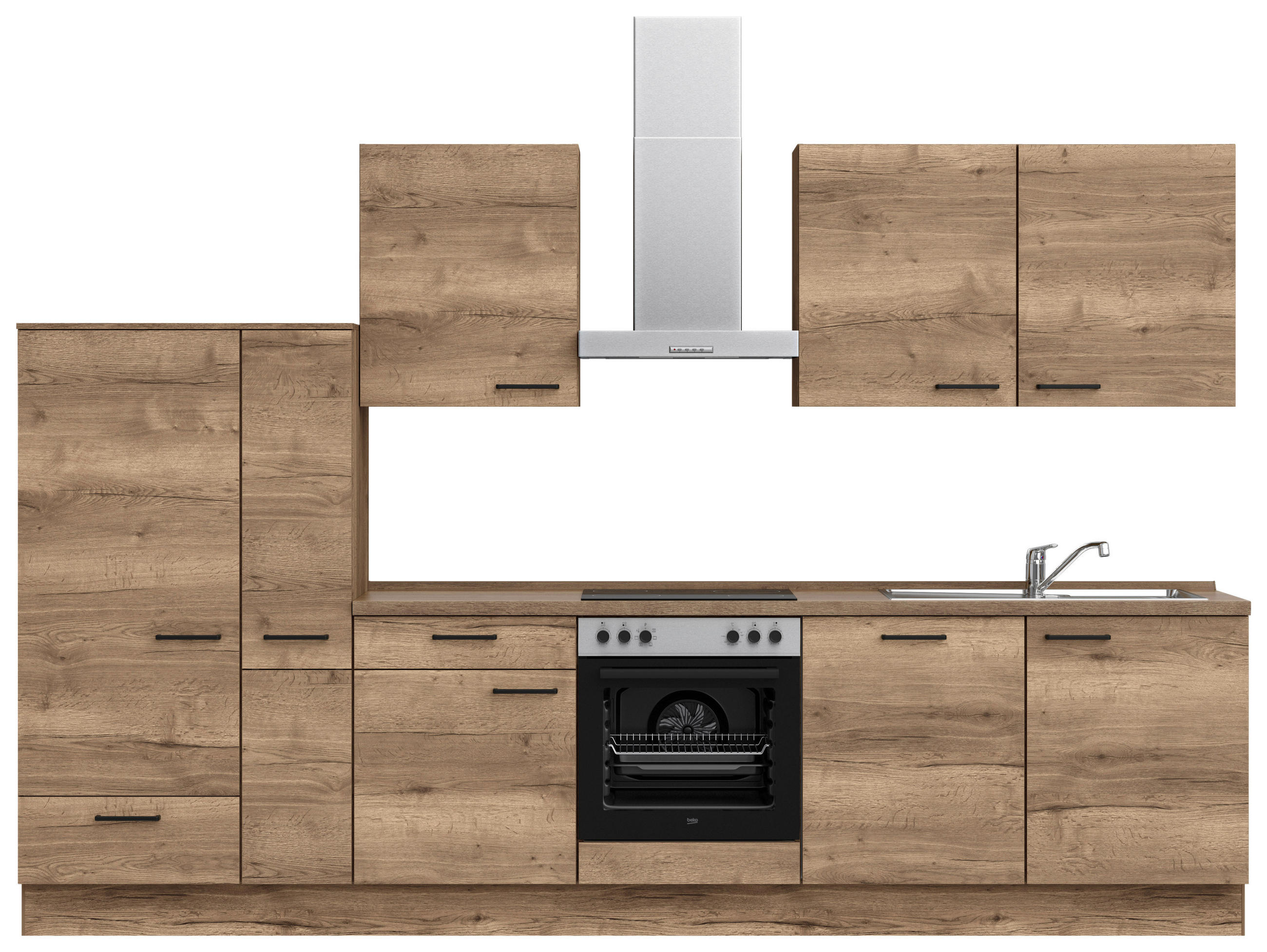 KÜCHENLEERBLOCK 330 cm   in Eiche dunkel  - Eiche dunkel/Schwarz, MODERN, Holzwerkstoff/Metall (330cm) - Nobilia