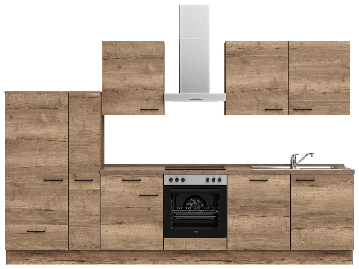 KÜCHENLEERBLOCK 330 cm   in Eiche dunkel  - Eiche dunkel/Schwarz, MODERN, Holzwerkstoff/Metall (330cm) - Nobilia