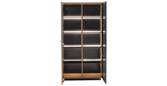 VITRINE  in furniert, massiv Balkeneiche Anthrazit, Eichefarben - Eichefarben/Anthrazit, Natur, Glas/Holz (100/190/37cm) - Linea Natura