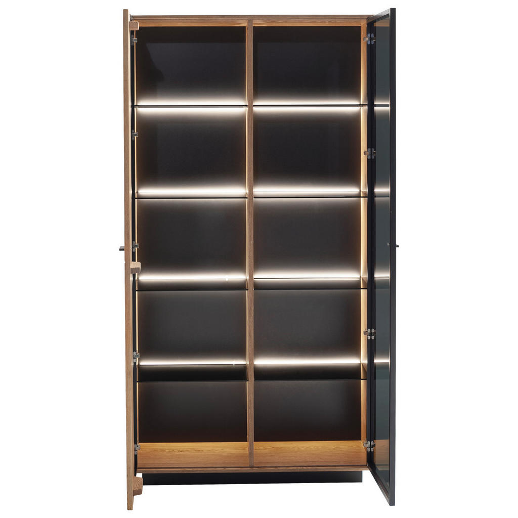 Thumbnail - Linea Natura Vitrine, Anthrazit, Eiche, Metall, Balkeneiche, furniert, massiv, 8 Fächer, 100x190x37 cm, Wohnzimmer, Wohn...