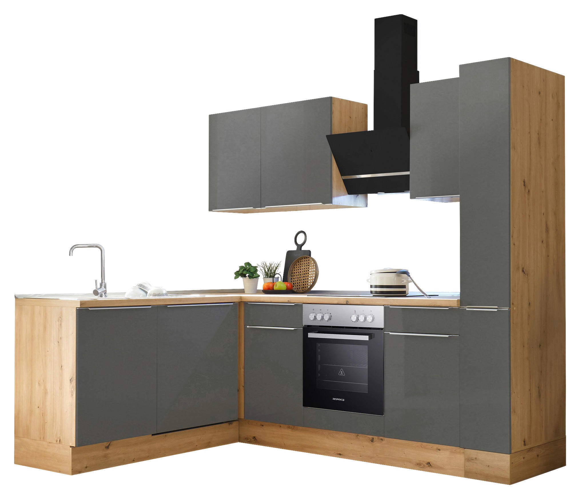 ECKKÜCHE 250/170 cm  in Grau, Eiche Artisan  - Anthrazit/Alufarben, Lifestyle, Holzwerkstoff/Kunststoff (250/170cm) - Respekta