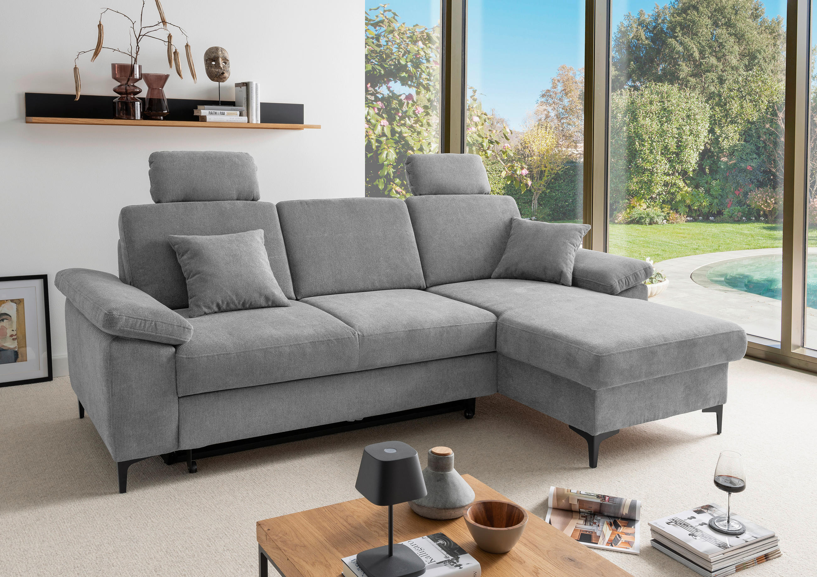 ECKSOFA Chenille Grau  - Schwarz/Grau, Konventionell, Textil/Metall (245/151cm) - Livetastic