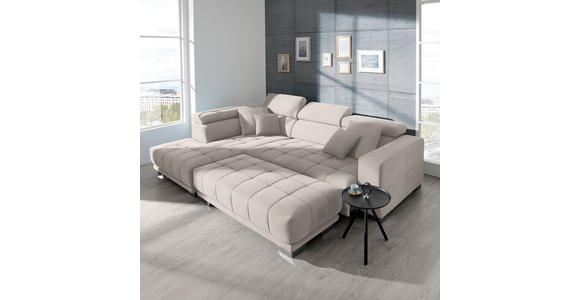 ECKSOFA in Mikrofaser Ecru 207/301 cm - Chromfarben/Ecru, Design, Textil/Metall (207/301cm) - Xora