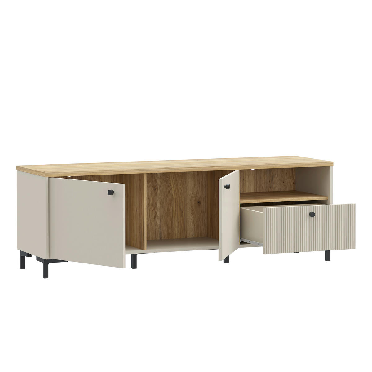 TV-ELEMENT barve hrasta, peščene barve  - črna/barve hrasta, Moderno, kovina/umetna masa (152,8/50,2/41,9cm) - Hom`in