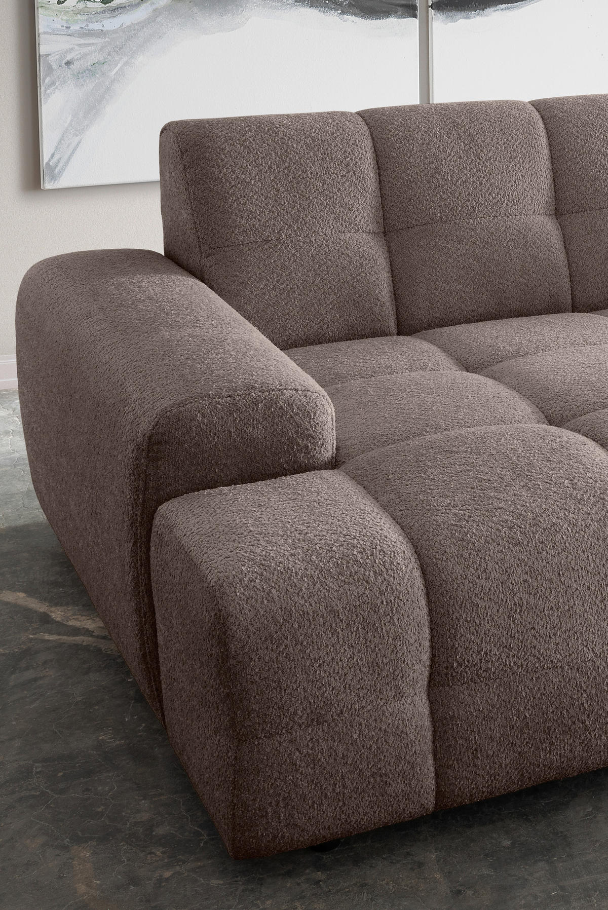 BIGSOFA in Bouclé Taupe  - Taupe/Schwarz, MODERN, Kunststoff/Textil (304/87/155cm) - Livetastic