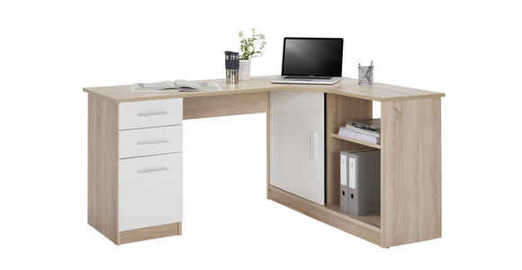 ECKSCHREIBTISCH 150/120/75 cm in Weiß, Eichefarben - Eichefarben/Alufarben, KONVENTIONELL, Holzwerkstoff/Kunststoff (150/120/75cm) - Venda
