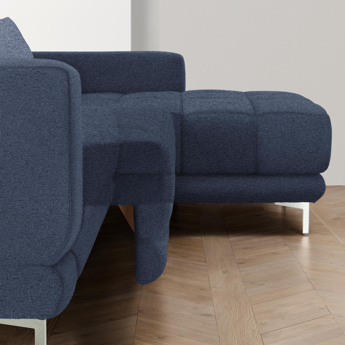 ECKSOFA in Webstoff Dunkelblau  260/187 cm  - Chromfarben/Dunkelblau, Design, Textil/Metall (260/187cm) - Xora