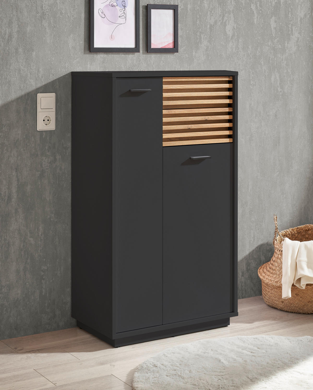 MIDISCHRANK 60/106/35 cm  - Eichefarben/Anthrazit, KONVENTIONELL, Holzwerkstoff/Kunststoff (60/106/35cm) - home24