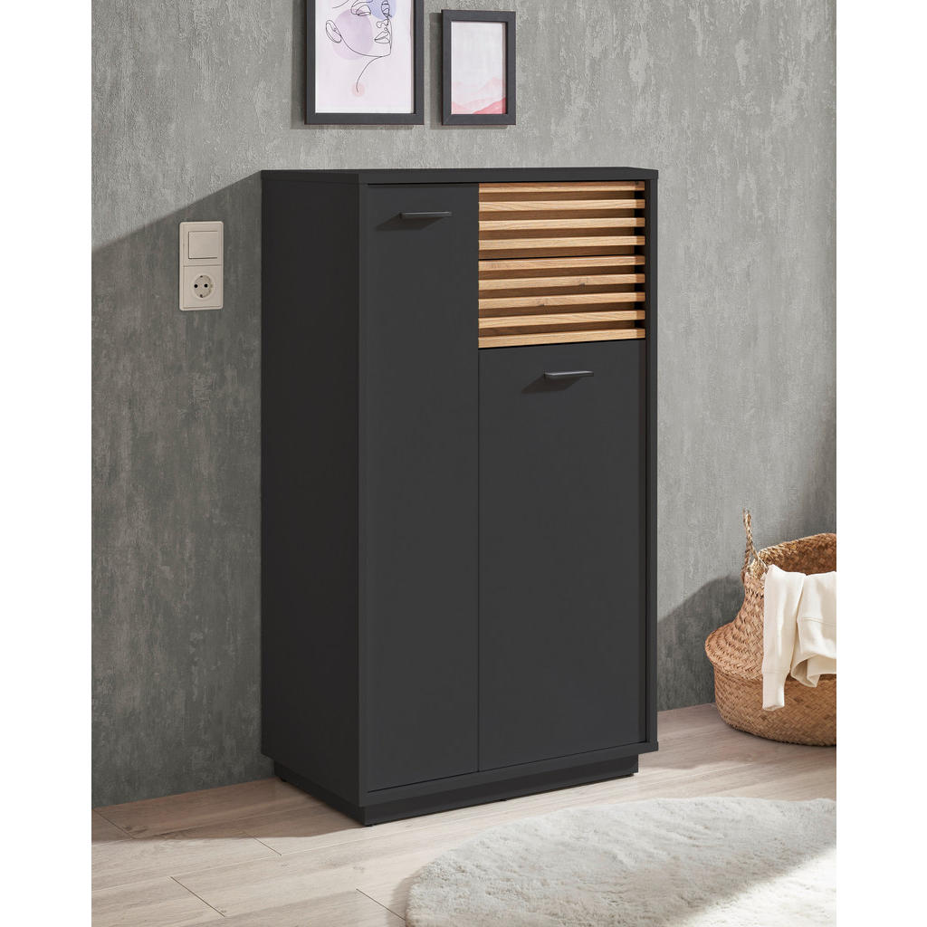 Thumbnail - home24 Midischrank Liguria, Anthrazit, Eiche, Kunststoff, 3 Fächer, 2 Schublade(n) Schubladen, 60x106x35 cm, Typenauswah...