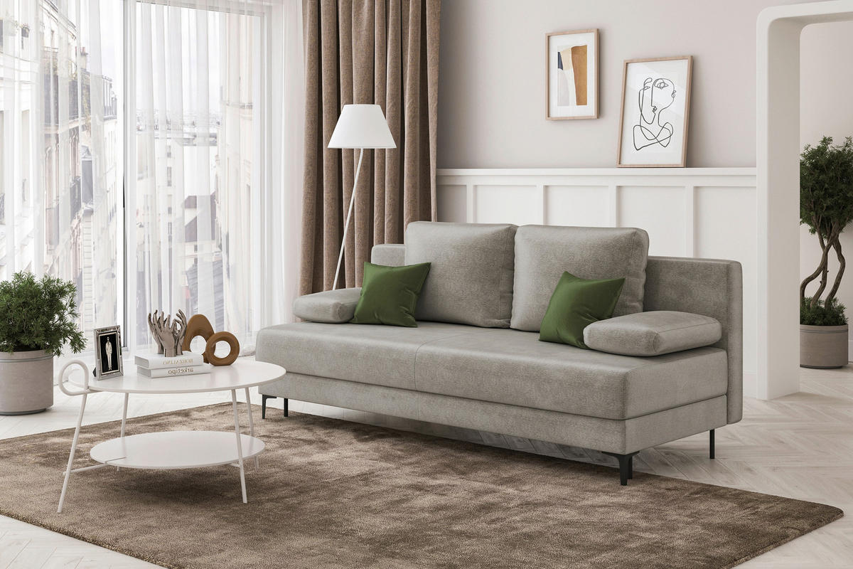 SCHLAFSOFA LEIPZIG in Velours Dunkelgrau  - Dunkelgrau/Schwarz, Design, Textil/Metall (200/78,5/88cm) - MID.YOU