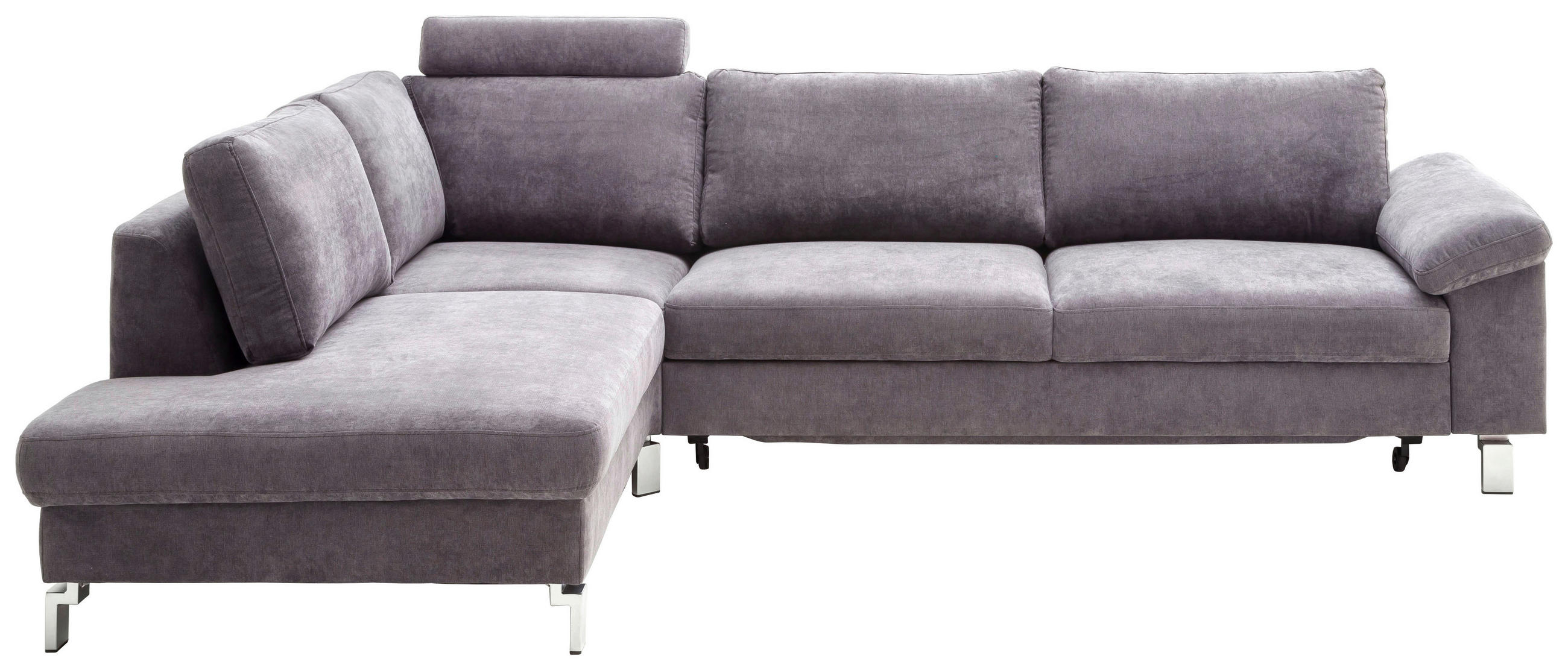 ECKSOFA in Velours Dunkelgrau  - Chromfarben/Dunkelgrau, Design, Textil/Metall (200/281cm) - Pure Home Lifestyle