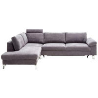 ECKSOFA in Velours Dunkelgrau  - Chromfarben/Dunkelgrau, Design, Textil/Metall (200/281cm) - Pure Home Lifestyle