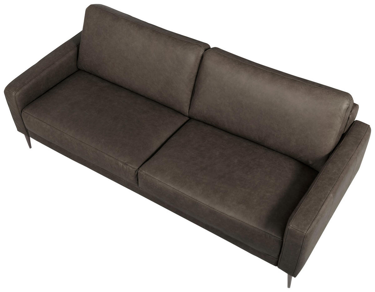 3-SITZER-SOFA SPRING Echtleder Fango  - Fango/Schwarzchrom, Design, Leder/Metall (187/85/92cm) - Livetastic