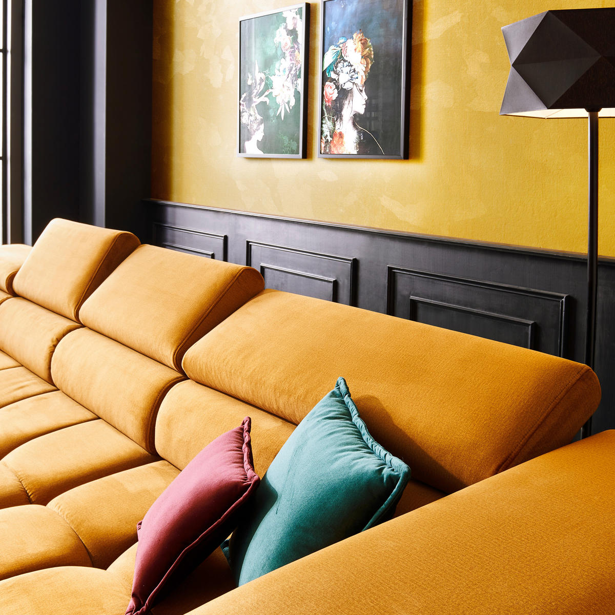 ECKSOFA in Webstoff Currygelb  - Currygelb/Schwarz, Design, Textil/Metall (177/385/216cm) - Welnova