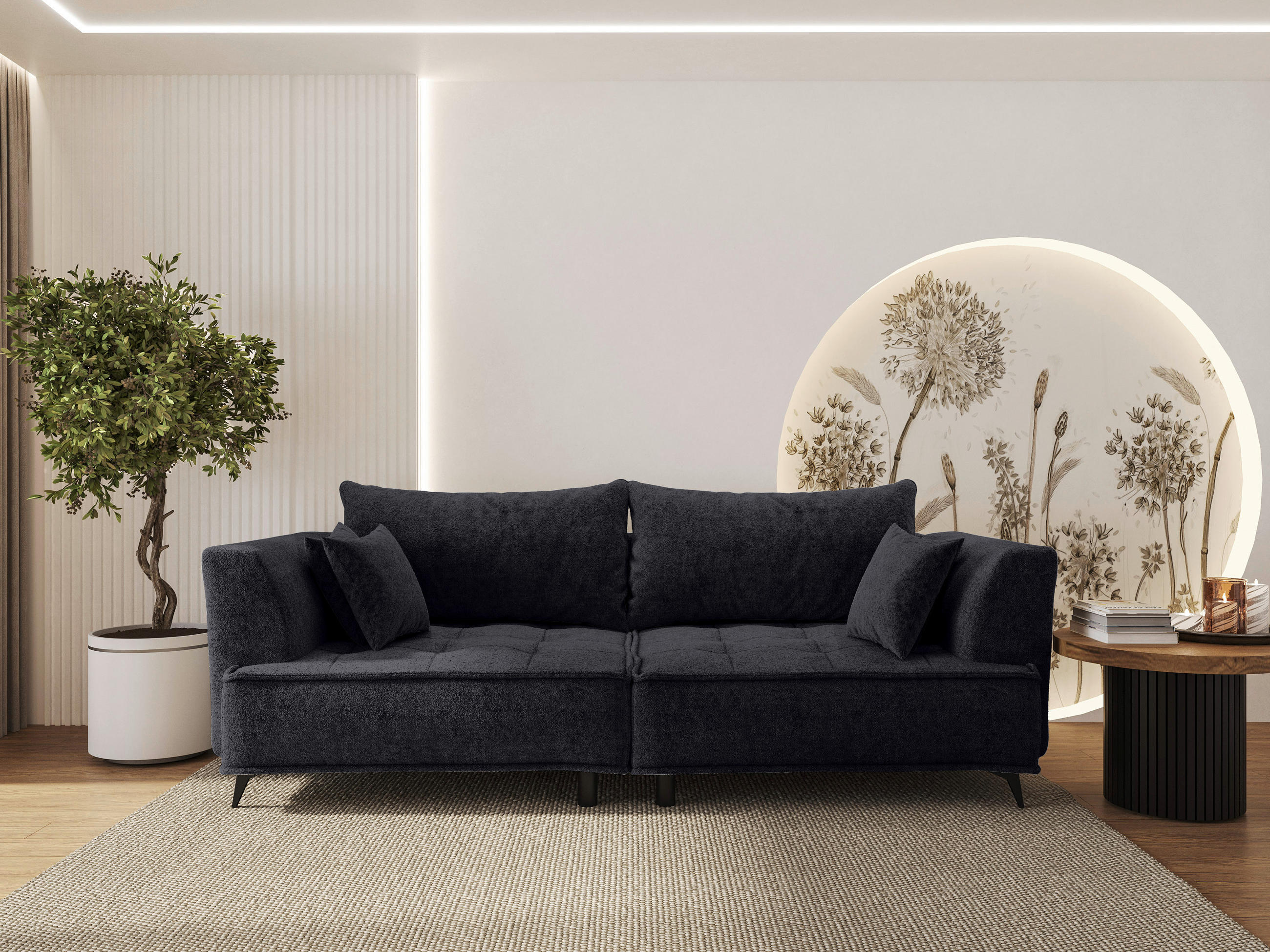 BIGSOFA Chenille Anthrazit  - Anthrazit/Schwarz, Design, Textil/Metall (250/90/120cm) - home24