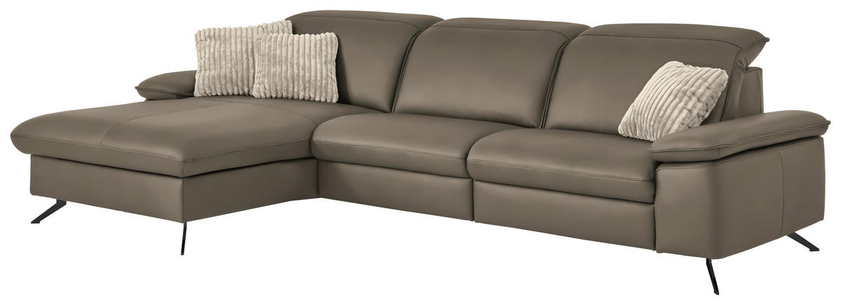 ECKSOFA  Echtleder Greige  - Greige/Schwarz, Design, Leder/Metall (169/307cm) - Beldomo Premium