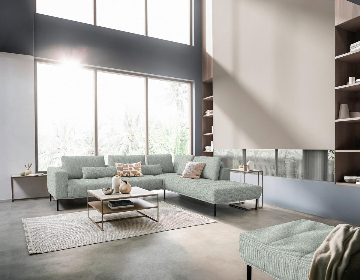 ECKSOFA  in Flachgewebe Grauweiß  308/270 cm  - Grauweiß/Schwarz, Design, Textil/Metall (308/270cm) - Pure Home Lifestyle