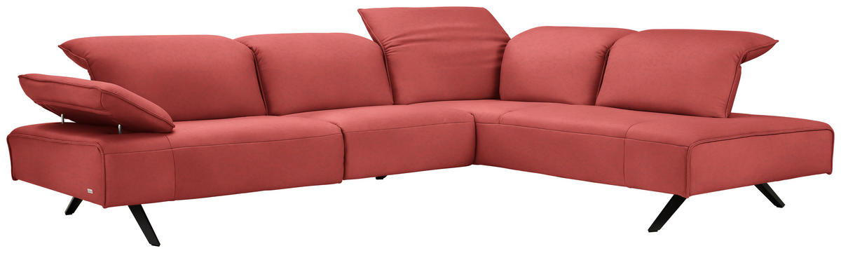 ECKSOFA Echtleder Koralle  - Koralle/Anthrazit, Design, Leder/Metall (290/230cm) - Johann Jakob