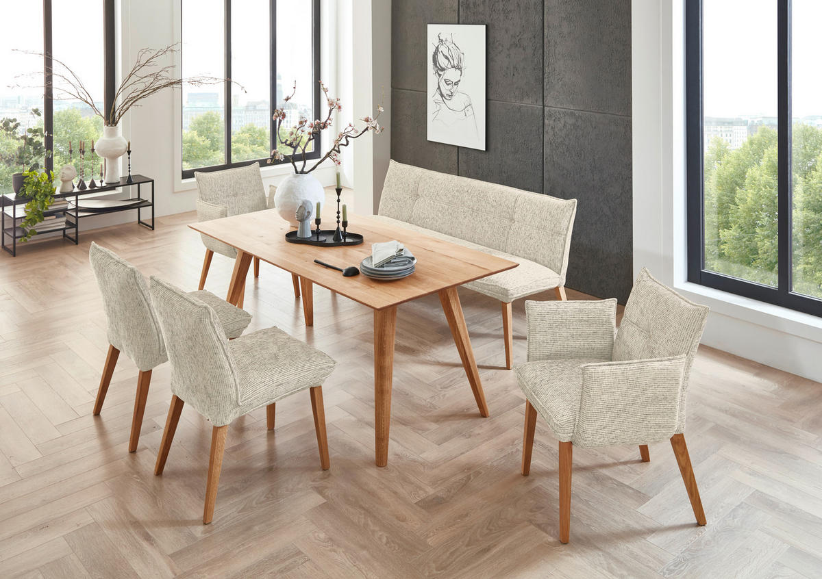 SITZBANK 159/86/65 cm Chenille Eichefarben, Beige Eiche massiv Holz  - Eichefarben/Eschefarben, KONVENTIONELL, Holz/Textil (159/86/65cm) - Valdera