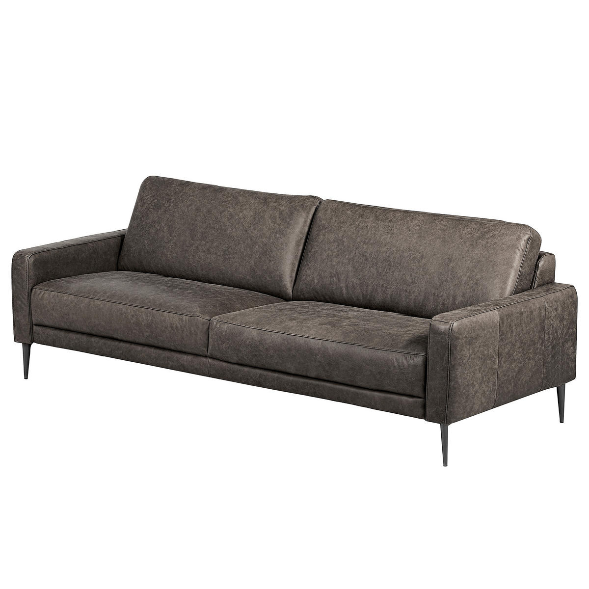 3,5-SITZER SPRING in Lederlook Echtleder Dunkelgrau  - Dunkelgrau/Schwarzchrom, Design, Leder/Textil (207/85/92cm) - Livetastic