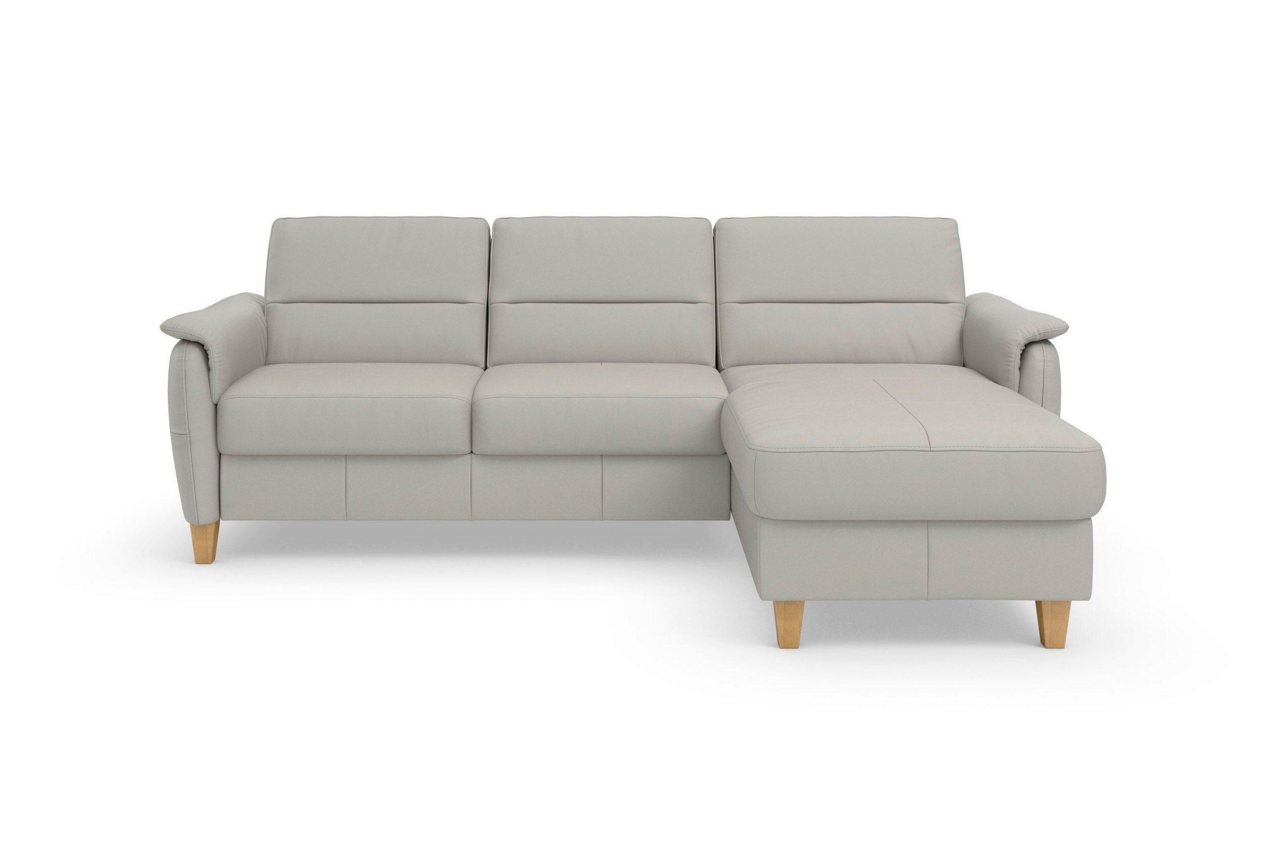 ECKSOFA PALMERA E Hellgrau Echtleder  - Eichefarben/Hellgrau, Basics, Leder/Holz (244/163cm) - Sit & More