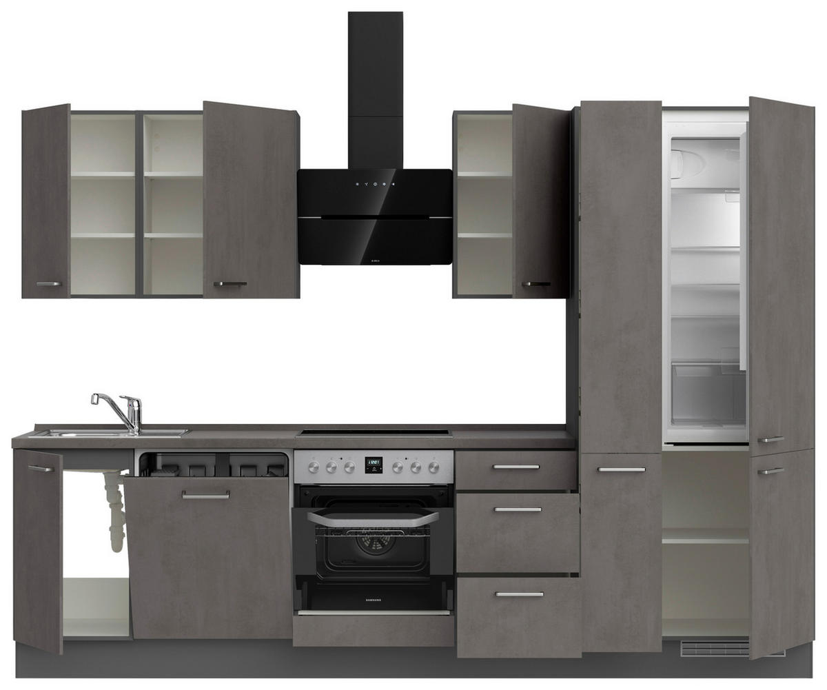 KÜCHENBLOCK 300 cm   in Schieferfarben  - Schieferfarben/Edelstahlfarben, MODERN, Holzwerkstoff/Metall (300cm) - Nobilia