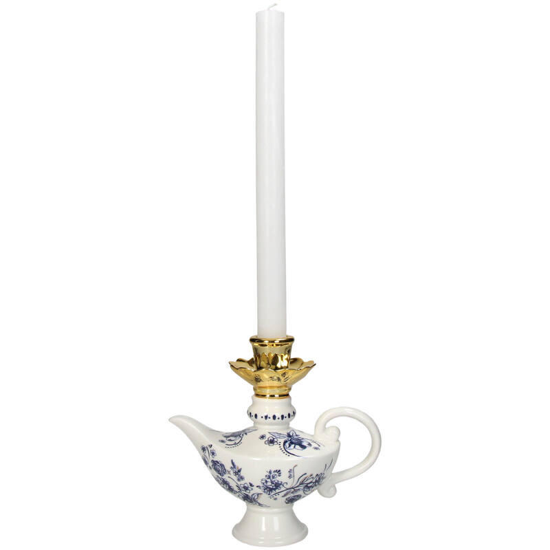 LJUSLYKTA - vit/blå, Basics, keramik (17/16/9cm)