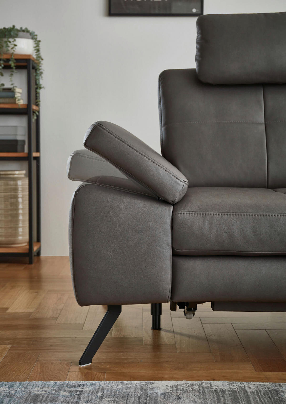 ECKSOFA in Lederlook, Mikrofaser Dunkelgrau  - Dunkelgrau/Schwarz, Design, Textil/Metall (261/220cm) - Beldomo System